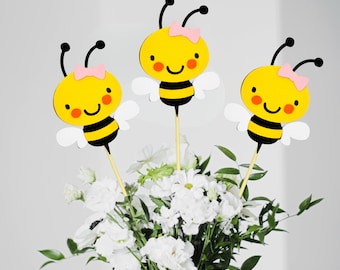 Bumblebee Party Decorations/ What Will Baby Bee Baby Shower Table Decor/ Mommy To Bee Floral Centerpieces/ Happy Beeday Birthday Party Picks