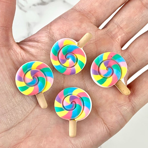 5 Lollipop Cabochons/ Candy Resin Flatback/ Candy Embellishment/ Charms/ Jewelry Making Supplies/ Shoe Charm Supplies