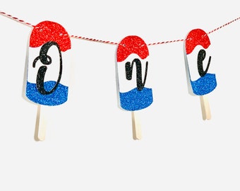 4th of July Banner/ Red, White And Blue Popsicle Banner/ Red, White And Three/ 1st Birthday/ Independence Day Party/ Fourth of July Decor