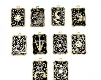 Tarot Card Charms/ Tarot Pendant / The Moon/ The Sun/ The Star/ Mystical Charms/ Spooky Halloween Jewelry Making Supplies/ Craft Making