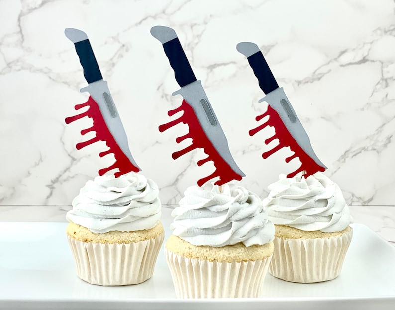 12 Bloody Knife Cupcake Toppers Scary Movie Knifes Horror Etsy