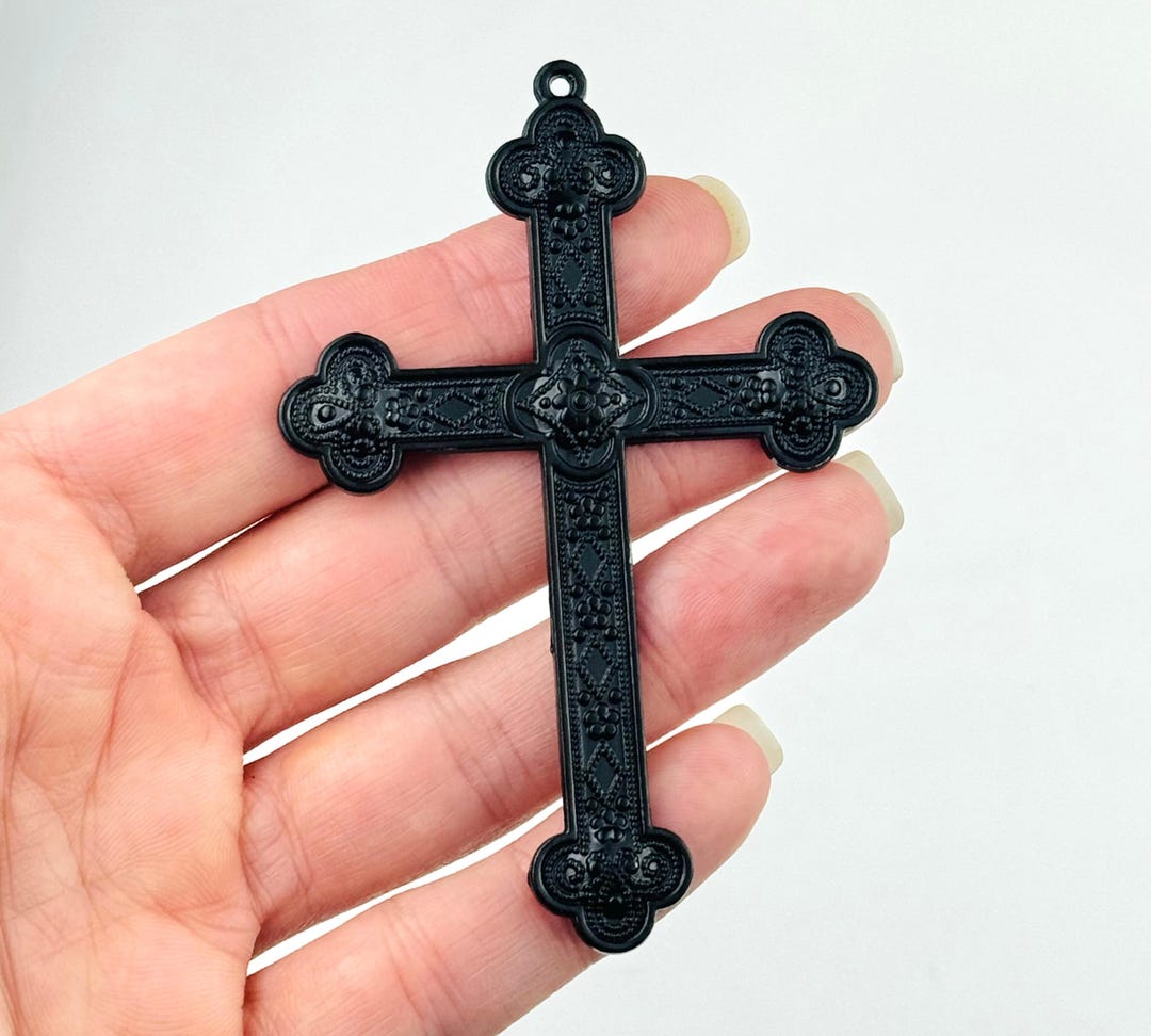1 Black Cross Charms/ Large Ornate Cross Pendant / Gothic Cross/ Spooky ...