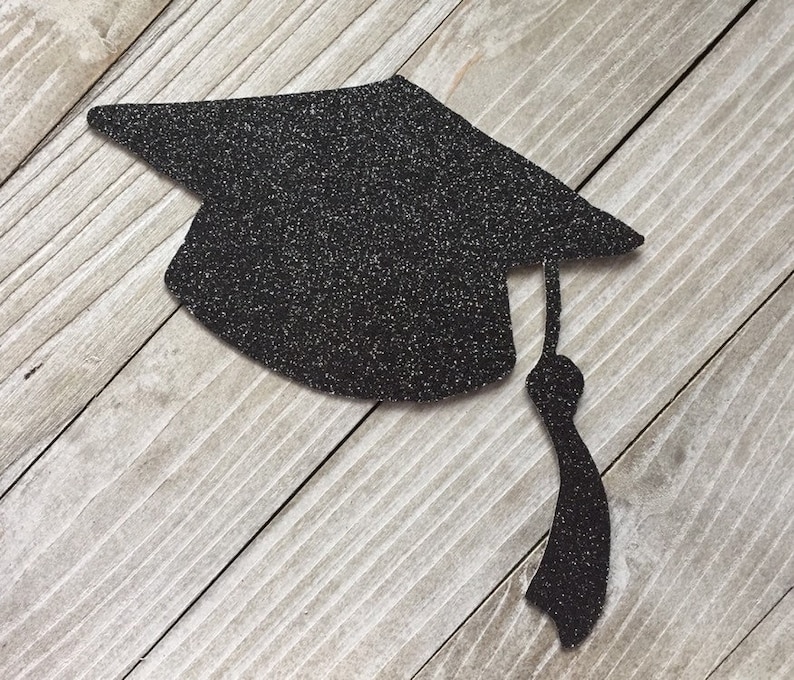 Graduation Cap Cut Outs, Glitter Grad Caps, Die Cuts, Graduation Centerpieces, Grad Party Decor, 12 pieces image 1