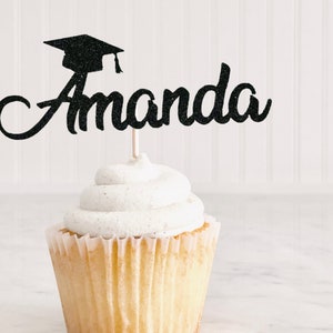 2025 Graduation Cupcake Toppers/ Custom Name Toppers/ Class of 2025/ Graduation Food Picks/ College Grad/ Grad Cap/ Grad Party Decor
