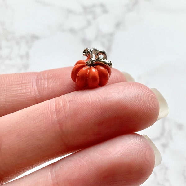 1 or 2 Pumpkin Charms/ Little Orange Pumpkin/ Small Halloween Pumpkin/ Jewelry Making Supplies/ Halloween Jewelry