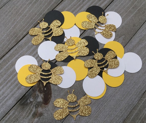 Gold Glitter Queen Bee Cake Topper, Bumble Bee Themed Happy Birthday Decor,  Mother's Birthday Party Decor Party Supplies Decorations