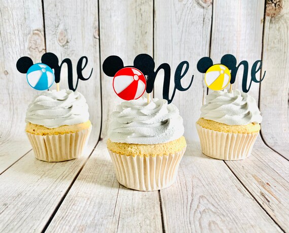 12 Summer Mickey Bash Cupcake Toppers Beach Ball Toppers Etsy 日本