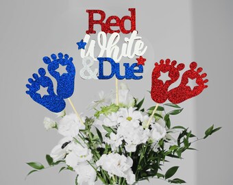Red, White and Due Centerpieces/ 4th of July Baby Shower Party Decor/  Independence Gender Reveal Party Supplies/ Patriotic Baby Sprinkle