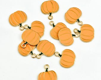 4 Pumpkin Charms/ Gold Enamel Pumpkin/ Small Halloween Pumpkin/ Fall Jewelry Making Supplies/ Halloween Jewelry/ DIY Craft Jewelry Supplies