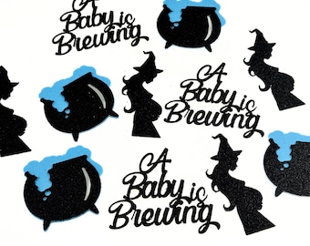 A Baby Is Brewing Confetti/ Halloween Gender Reveal Party Decor/ Pregnant Witch Baby Shower Table Scatter/ Little Boo Is Almost Due/ 100 Pcs