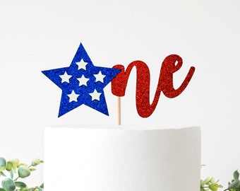 4th of July One Cake Topper/ Fourth of July Age Topper/ Little Firecracker/ Independence Day/ 1st Birthday/ Star Cake Topper