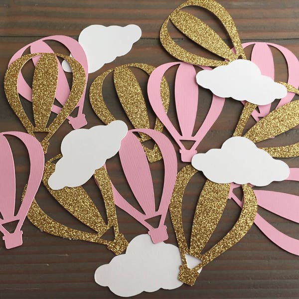 50 hot air balloon & cloud confetti, gold glitter, robin's egg, mint, baby shower, birthday party, party decorations, up and away