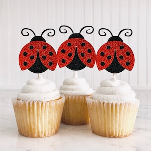 12 Ladybug Cupcake Toppers/ Ladybug Decorations/ Little Lady 1st Birthday Party Decor/ Ladybug Baby Shower/ Spring Party