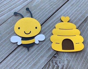 10 Bumble Bee And Bee Hive Cutouts, Bee Diecuts, Bee Baby Shower, Bumble Bee Decor, Happy Beeday, Mommy to Bee