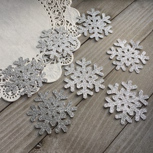 50 silver glitter snowflakes confetti, winter wonderland, snowflake confetti, frozen confetti