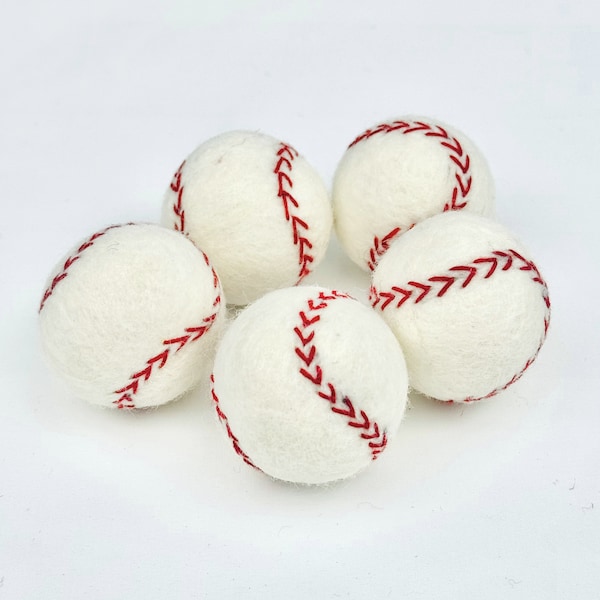 Felt Baseballs/ Wool Felted Sport Shapes/ DIY Garland/ Boy Nursery Decor/ Sports Fan/ Newborn Photo Shoot Props/ Bowl Filler/ Home Decor