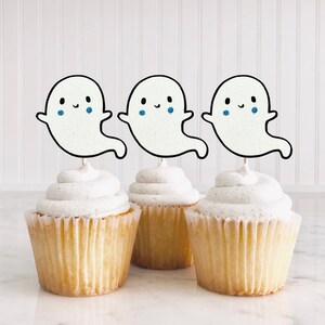 Ghost Cupcake Toppers/ Little Boo Cupcake Toppers/ Halloween Boy Birthday Toppers/ A Little Boo Is Almost Due/ Cute Ghost/ Pink/ 12 Toppers
