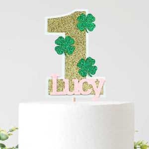 聖パトリックデー 1歳の誕生日ケーキトッパー/ラッキーワン シャムロック 誕生日パーティーデコレーション/ラッキーツー/ラッキーセブン/四つ葉のクローバー センターピース