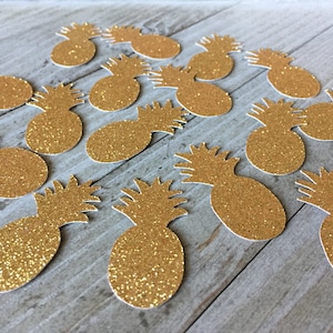 100 Gold Glitter Pineapple Confetti, Luau Decorations, Bachelorette Party, Bridal Shower, Beach Wedding, Tropical birthday party/baby shower