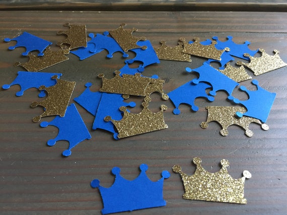 150 Royal Prince Blue And Gold Glitter Crown Confetti Table Etsy