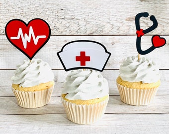 12 Krankenschwester Abschluss Cupcake Toppers, Krankenschwester Party Dekor, RN Abschluss, Krankenschwester Party