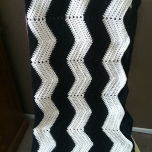 Adult size chevron black and white crochet modern blanket/afghan image 3