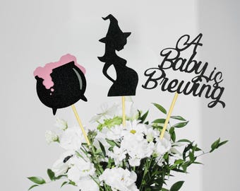 A Baby Is Brewing Party Decorations/ Halloween Gender Reveal Floral Centerpieces/ A Baby Is Brewing Gender Reveal/ Witch Baby Shower/ 3 Tops
