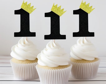 One Cupcake Topper With Crown / First Birthday Party Decor / Wild One/ Number 1 Cupcake Toppers / Party Animal / Two Wild / 12 Toppers