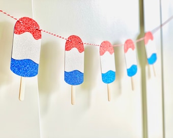 Pancarta del 4 de julio/ Pancarta de paleta roja, blanca y azul/ Pequeño petardo/ Fiesta del Día de la Independencia/ Decoración para fiesta de cumpleaños del 4 de julio