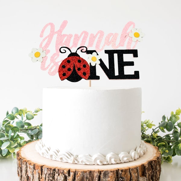 Ladybug Cake Topper/ Custom Name Centerpiece/ Little Lady Party Decorations/ Spring Birthday/ Summer Party/ Daisy/ Garden/ 1st Birthday
