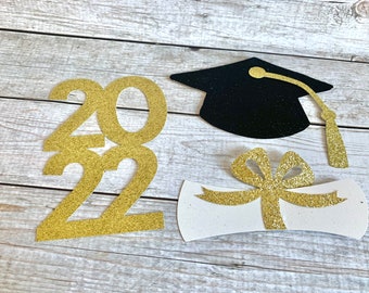 2026 Graduation Cut Outs, 2026, Grad Cap, Diploma Cut Outs, Glitter Grad caps, Die Cuts, Graduation Centerpieces, Grad Party Decor 12 pieces