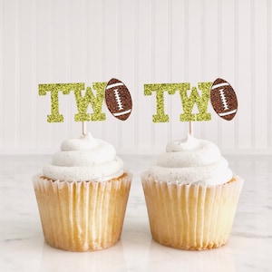 12 Football Two Cupcake Toppers, Football Second Birthday, 2nd Down Party, Football Birthday, 2nd Birthday Toppers