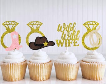 Wild Wild Wife Cupcake Toppers/ Western Cowgirl Bachelorette Decor/ Nashville Bridal Shower/ Last Hoedown Party Supplies/ Last Rodeo