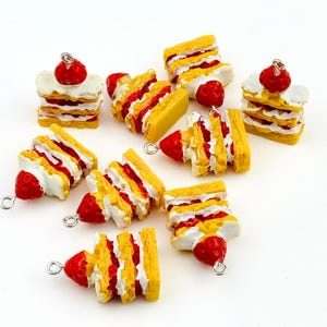 2 Strawberry Shortcake Charms/ Strawberry Cake Charm/ Resin Food Pendant/ Dessert Food Cabochon/ Quirky Charms/ Jewelry Making Supplies