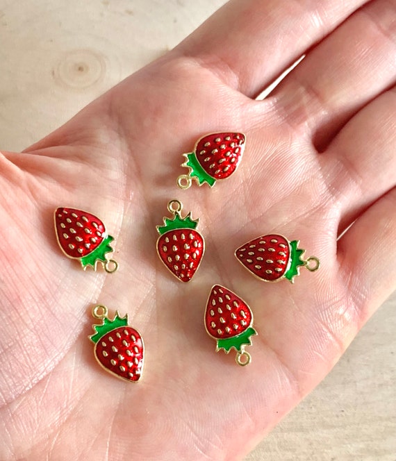 Strawberry Charms/ Pcs/ Fruit Enamel Charms/ Fruit Jewelry/ Red  Strawberry Pendant/ Jewelry Making Supplies