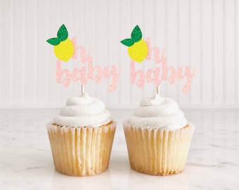 Lemon Baby Shower Cupcake Toppers/ Oh Baby Lemon Shower Decorations/ Lemonade/ One In A Lemon /Lemonade Party/ Little Lemon Baby Shower