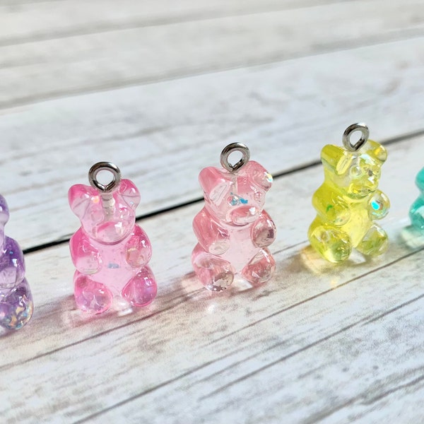 2 Pieces Pastel Glitter Gummy Bear Charms/ Resin Gummy Bear Charms With Hooks/ Jewelry Making Supplies/ 10x16mm