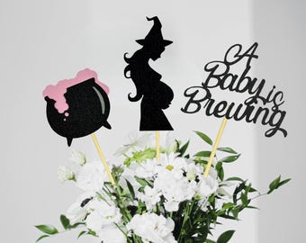 A Baby Is Brewing Party Decorations/ Halloween Gender Reveal Centerpieces/ A Little Boo Is Almost Due/ Witch Baby Shower/ Witch Or Wizard