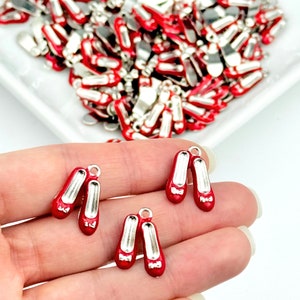 4 Ruby Red Slipper Charms / Enamel Charms/ Wizard of Oza Dorothy Red Slippers/ Ballerina Slipper/ Jewelry Making Supplies/ DIY Jewelry