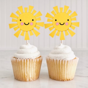 Sunshine Cupcake Toppers/ Sun Cupcake Toppers/ You Are My Sunshine/ One Year Around The Sun/ Sunshine Girl Birthday/ Sun Baby Shower/ 12 Pcs