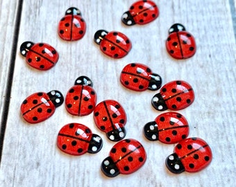 20 Red Ladybug Embellishments/ Flatback/ Nail Art Suppiles/ Bug Arts And Crafts/ 13x10mm