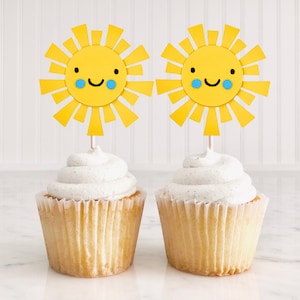 12 Sunshine Cupcake Toppers/ Sun Cupcake Toppers/ You Are My Sunshine/ One Year Around The Sun/ Sunshine Boy Birthday/ Sun Baby Shower