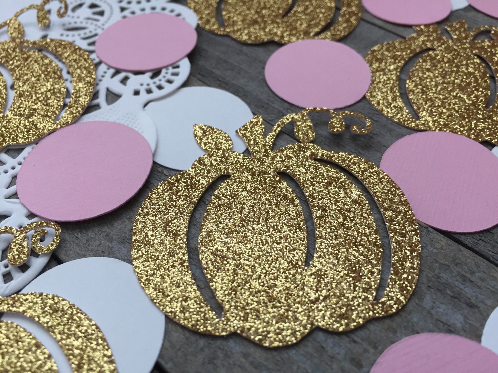 100 Gold Glitter Pumpkins With Pink and White Circles Little Etsy