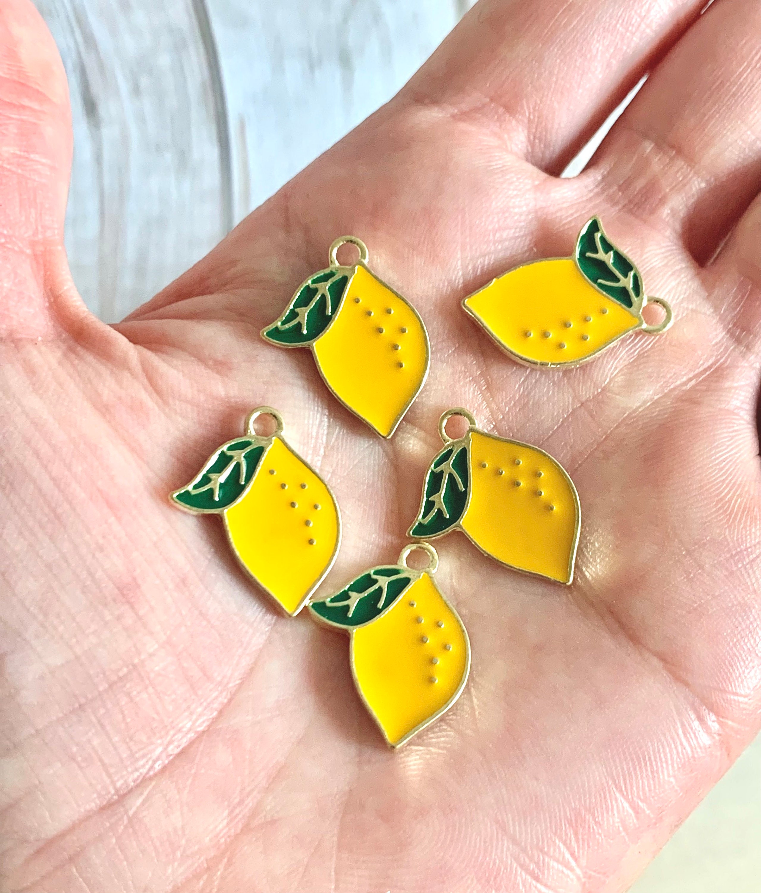 24 Breloques Citron En Perles De Verre - Accessoires DIY Colliers, Bracelets