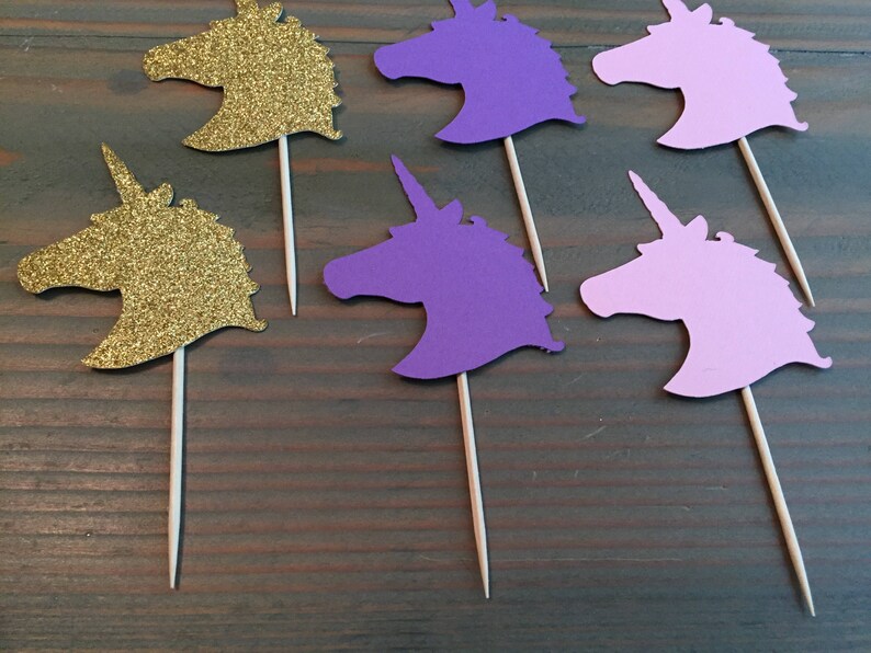12 gold glitter pink purple unicorn head cupcake toppers etsy
