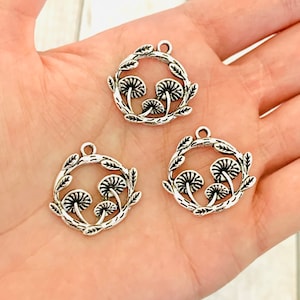 4 Mushroom Charms/ Fairy Jewelry/ Forrest Charm/ Silver Mushroom Charm/ Toadstool/ Fantasy Pendant/ Jewelry Making Supplies
