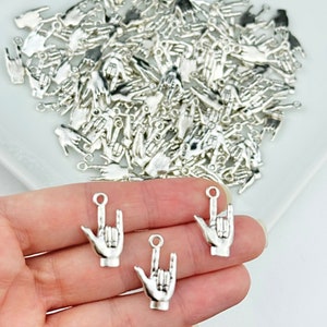 4 ASL Sign Language I Love You Charms/I love you Hand Sign/Język migowy/Artykuły do samodzielnego wyrobu biżuterii