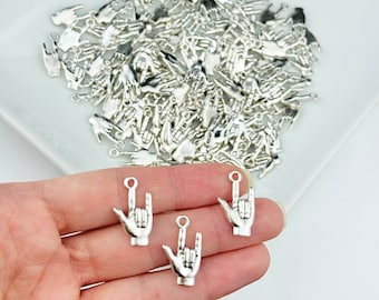 4 ASL Sign Language I Love You Charms/ I love You Hand Sign/ Sign Language/ DIY Jewelry Making Supplies