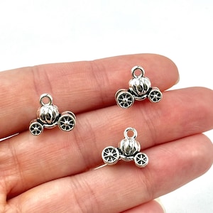 4 Silver Pumpkin Carousel Charms/ Halloween Pumpkin Pendants/ Princess Pumpkin Chariot Charm/ DIY Jewelry Making Supplies/ Halloween Jewelry