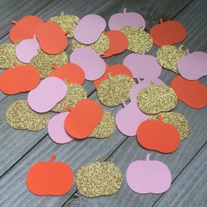 100 little pumpkin confetti, gold glitter, pink and orange, little pumpkin baby shower, birthday party, fall